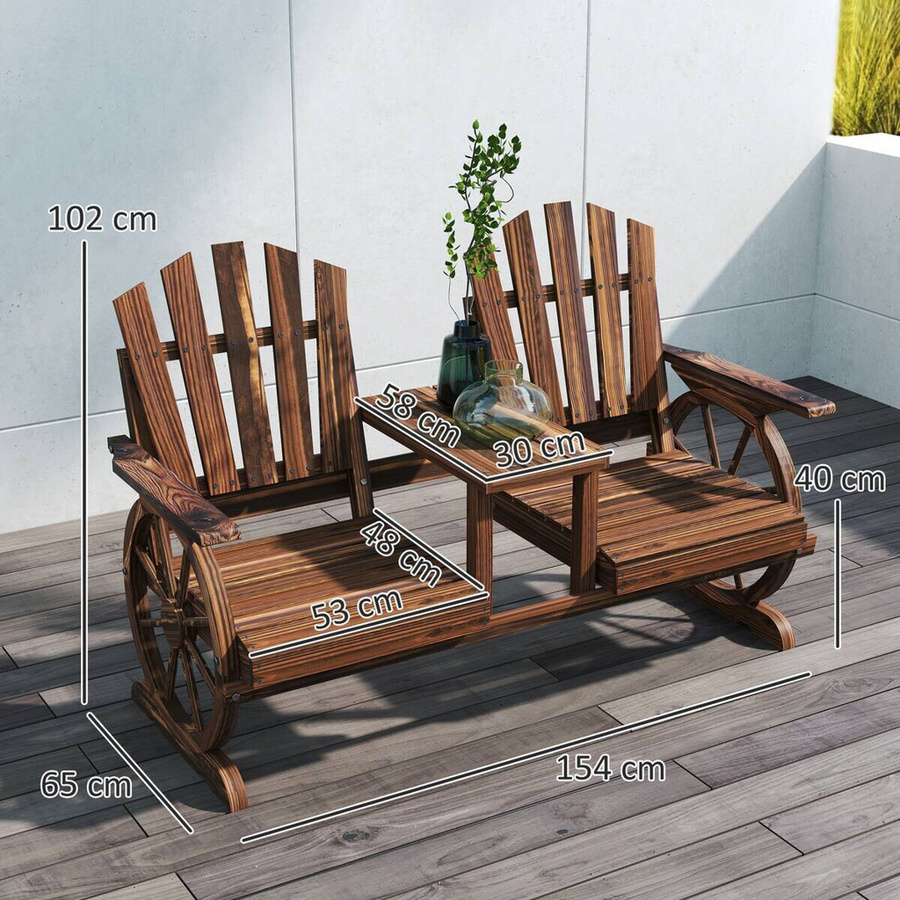 Outsunny Gartenbank aus behandeltem Fichtenholz in Braun mit Armlehnen, B/T/H: 120 x 65 x 102 cm - Bild 3