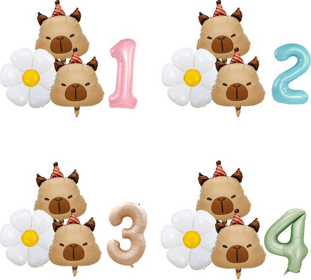 Potdemiel Capybara Zahlenballons Set für Kindergeburtstage, Mehrfarbig, Höhe: 81,28 cm - Bild 1