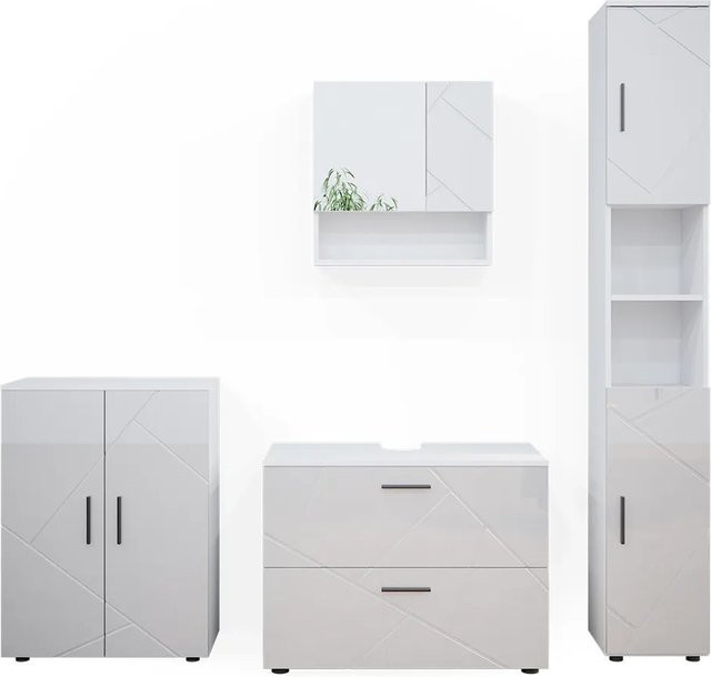 Vicco Badmöbelset Irma in Weiß Hochglanz bestehend aus Spiegelschrank, Badschrank und Hochschrank - Bild 2