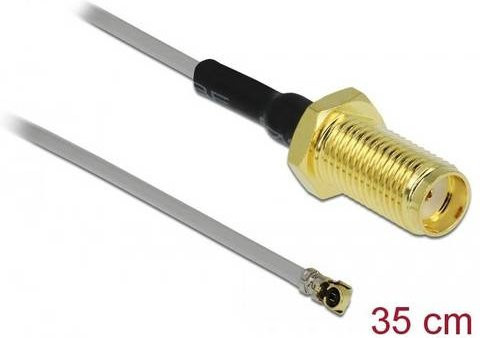 Delock WLAN-Antennen Anschlusskabel mit SMA-Buchse und IPEX-Stecker in Schwarz, Gold und Grau, Länge: 0,35 m - Bild 1