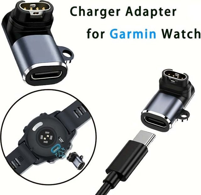 Indekos USB-C zu 4-Pin Ladeadapter für Garmin Fenix 7 6 5 6X 5X Venu 2 Plus Smartwatch in Schwarz - Bild 1