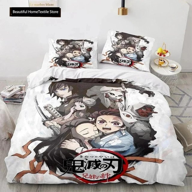 Demon Slayer 3D Bettwäscheset mit Anime-Motiv aus Mikrofaser, bestehend aus Bettbezug und Kissenbezügen, Mehrfarbig, B/H: 260 x 220 cm - Bild 1