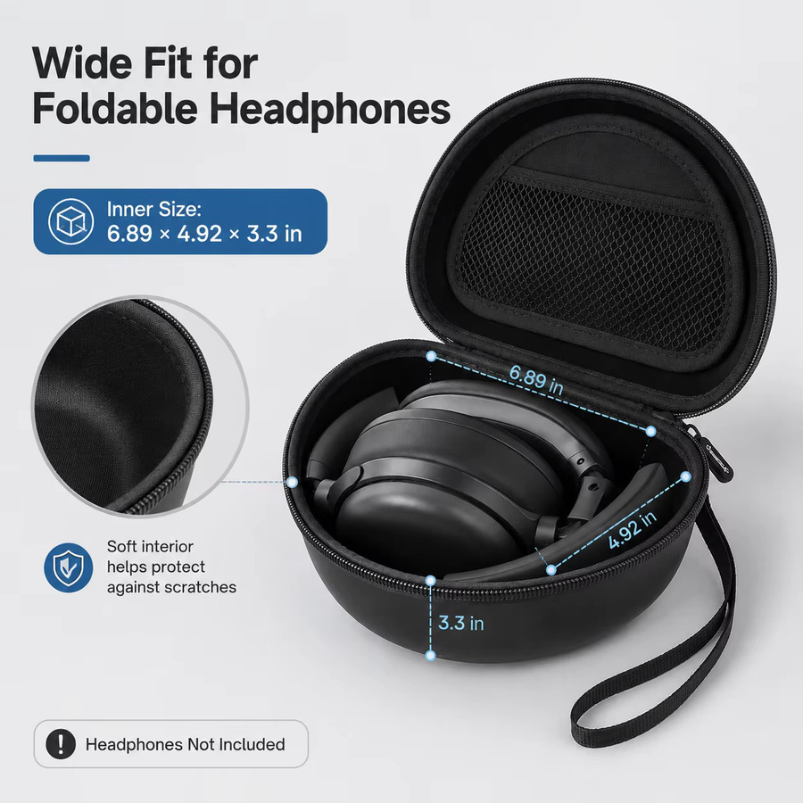 Harte Kopfhörertasche für JBL Tune 520BT 510BT, kompatibel mit TOZO HT3, Picun B8 und JLab JBuds Lux ANC, faltbare Reisetasche in Schwarz oder Grau - Bild 4