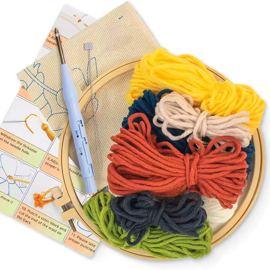 GATYZTORY Punch-Nadel-Stickerei-Set für Erwachsene mit Cartoon-DIY-Bastelgarn in Orange und Multicolour - Bild 1