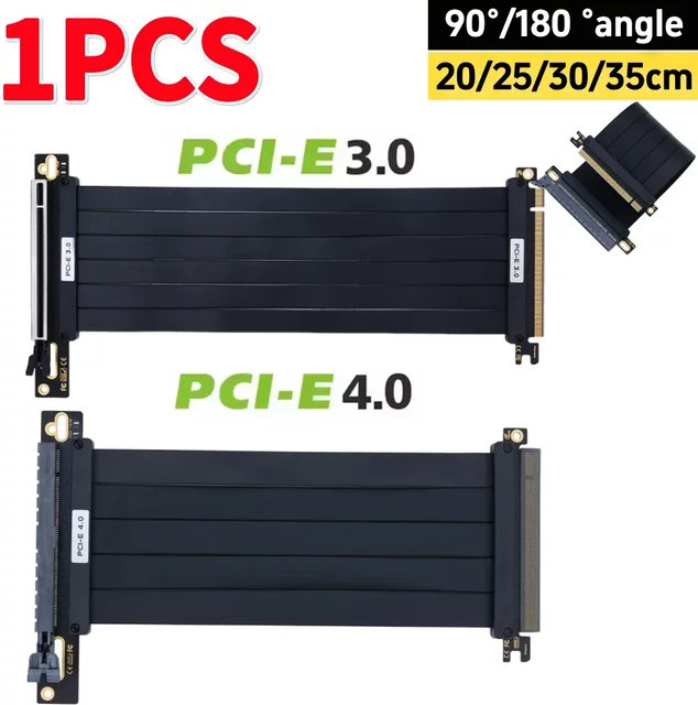 VODOOL PCI-E Riser-Verlängerungskabel für PCI-E 3.0 und 4.0 16X in Schwarz, Hochgeschwindigkeits-Adapter mit 90 Grad oder 180 Grad Winkel - Bild 1