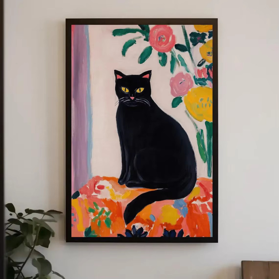 SHENCHEN Poster Schwarze Katze im Matisse-Stil, bunter Mid-Century Tierdruck auf Papier - Bild 2