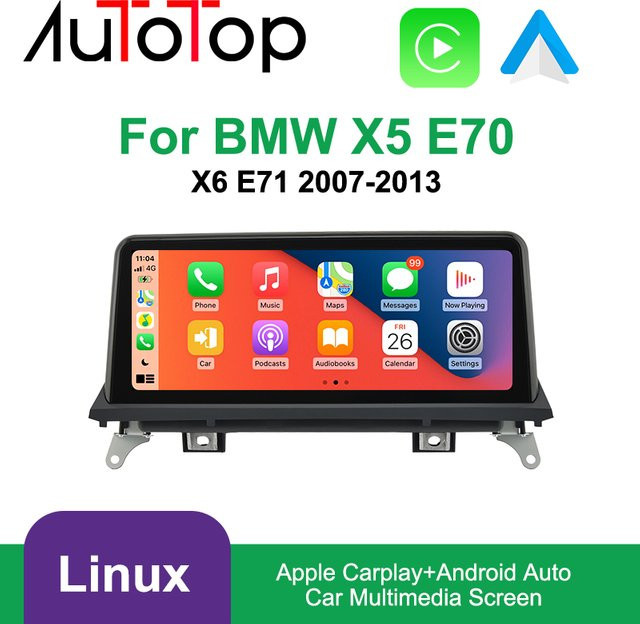 AUTOTOP Wireless Carplay Multimedia Linux Touchscreen für BMW X5 E70 X6 E71 2007-2012 CCC CIC System mit AndroidAuto und Airplay, 10,25 Zoll, Schwarz - Bild 1
