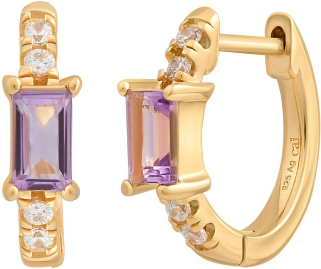 Cai Creolen 925 Silber, vergoldet, Amethyst, Zirkonia, Unisex - Bild 1