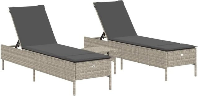 vidaXL 3-tlg. Sonnenliegen-Set aus Poly Rattan mit wetterfesten Auflagen in Grau - Bild 1