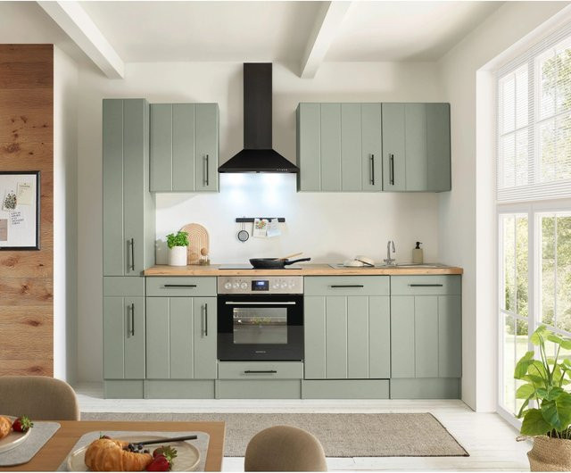 Respekta Küchenzeile Anton Landhausdesign Schilfgrün mit Einbau Herd-Set und Soft-Close-Türen Breite: 250 cm - Bild 1