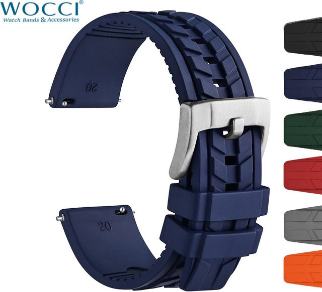 Wocci Uhrenarmband Kautschuk, Schwarz, Unisex, 20mm, 22mm - Bild 1