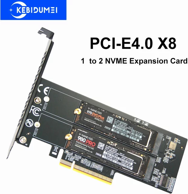 Kebidumei PCIe 4.0 x8 NVMe Erweiterungskarte für M.2 SSD in Schwarz - Bild 1