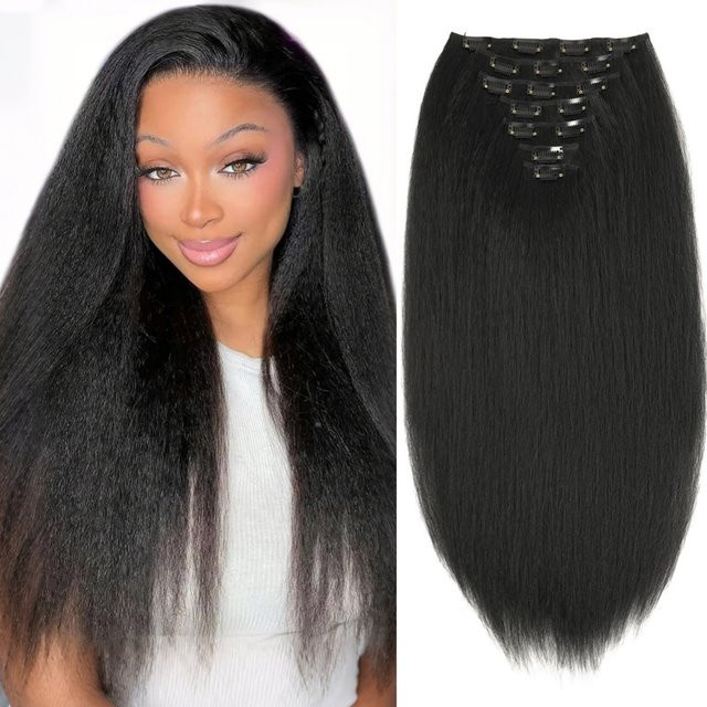 YAKIBEAUTY Clip-in-Haarverlängerungen, Synthetisch, Yaki, Gerade, 22 Zoll, 7 Stück, Unisex - Bild 1