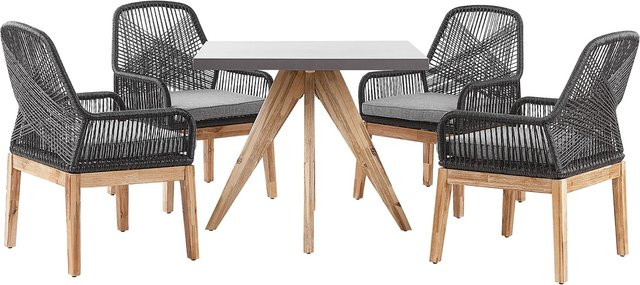 Beliani Gartentisch Set OLBIA in Hellgrau mit Akazienholz, B/T/H: 90 x 90 x 76 cm - Bild 1
