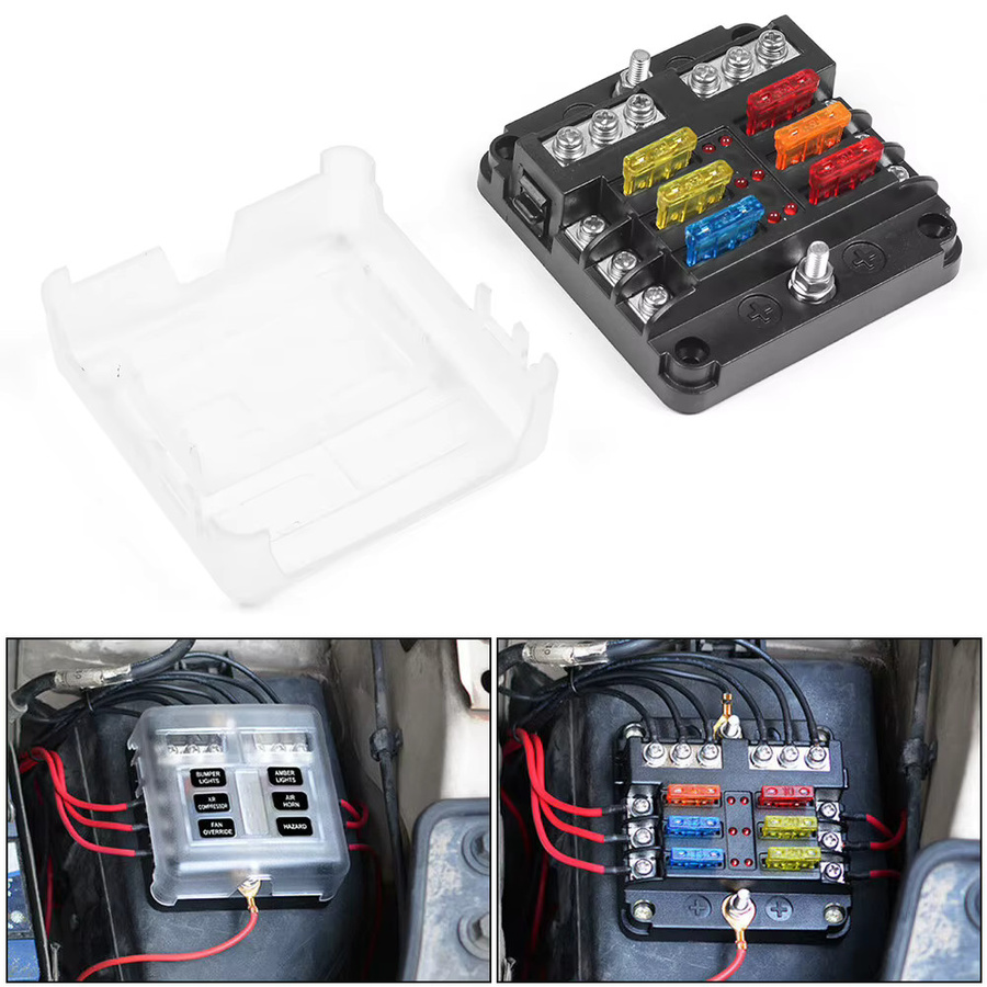Dynoracing Blade Sicherungskasten Block mit LED Anzeige für Auto und Boot, 6-Wege & 12-Wege Stromverteilung Panel, wasserdicht, Schwarz - Bild 5