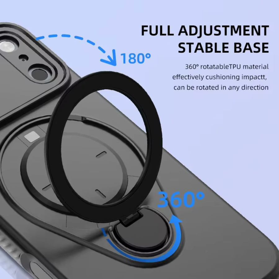 Magnetische TPU-Handyhülle mit 360 Grad drehbarem Ständer und Ringhalter für iPhone 16 Pro Max und iPhone 16 Plus in Schwarz - Bild 2