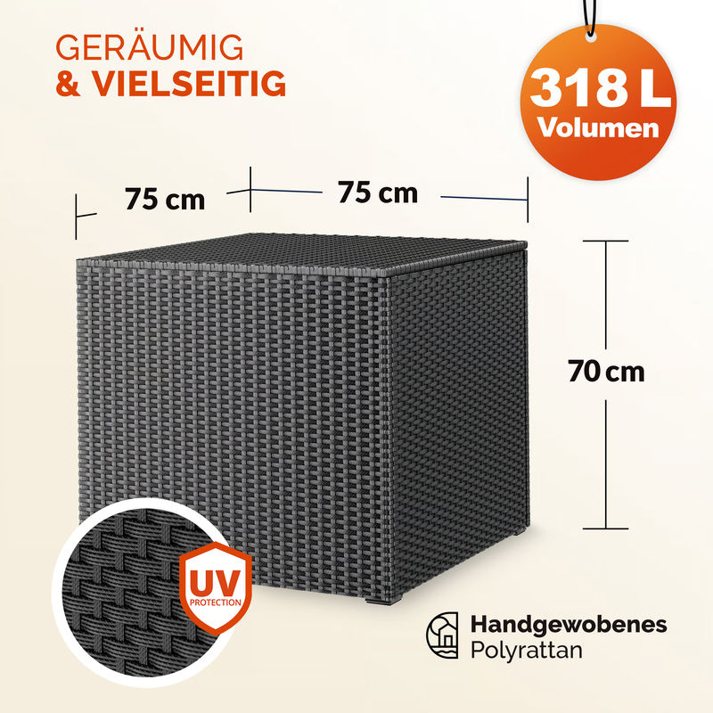 Casaria Gartenbox aus Polyrattan in Schwarz mit 318L Volumen und Innenverkleidung, wetterfeste Kissenbox in moderner rechteckiger Form - Bild 2