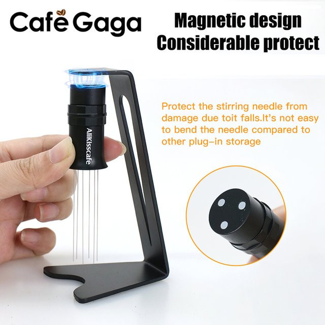 CafeGaGa Espresso WDT Tool Kaffee Nadeln Verteiler aus Edelstahl mit Magnethalterung und verstellbarem Rührbereich in Silber oder Schwarz - Bild 1