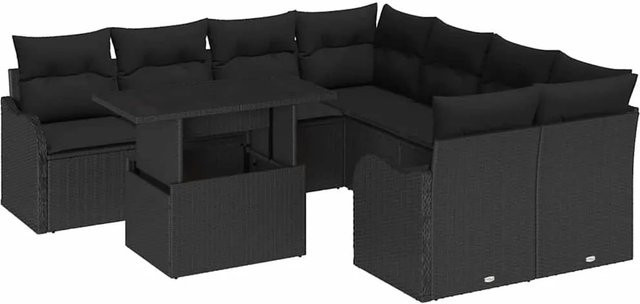 vidaXL 9-teiliges Gartensofa-Set aus Poly Rattan in Schwarz mit Kissen und Tisch im L-Shape Design - Bild 1