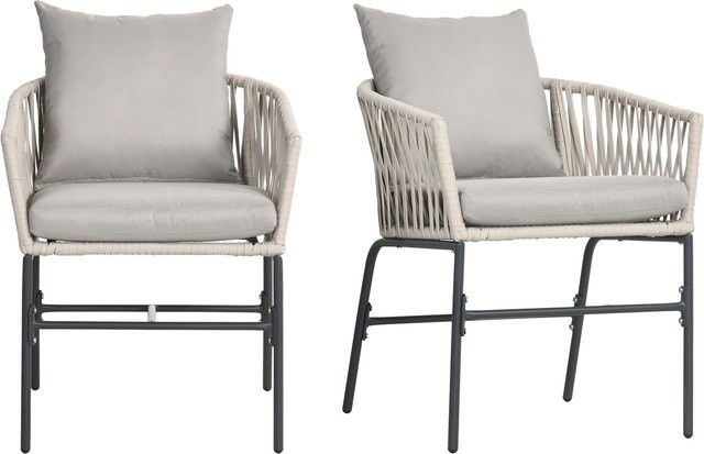 Outsunny 2er-Set Gartenstühle im Boho-Stil mit Kissen aus Stahl in Beige - Bild 1