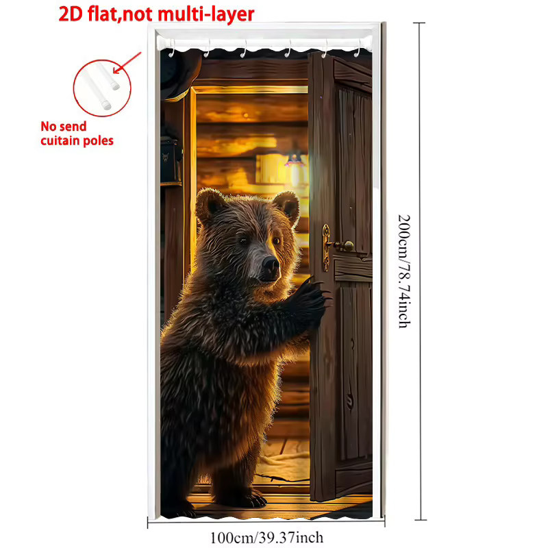 VIKAMA Türvorhang mit braunem Bärenmotiv als dekorative Trennwand für Wohnzimmer und Flur - Bild 3