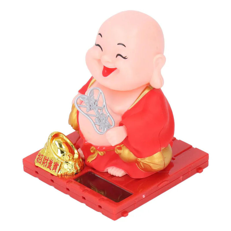 OutsideWorld Buddha Statue mit Solarenergie als orientalische Dekoration für Zuhause und Auto in Rot - Bild 2