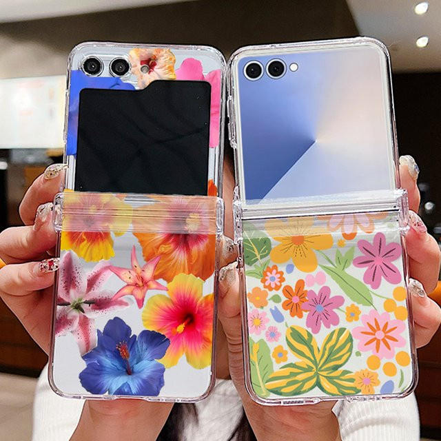 Transparente Handyhülle mit Blumenmuster für Samsung Galaxy Z Flip 7 FE, Z Flip 6, Z Flip 5, Z Flip 4 und Z Flip 3 5G Hard Cover - Bild 1
