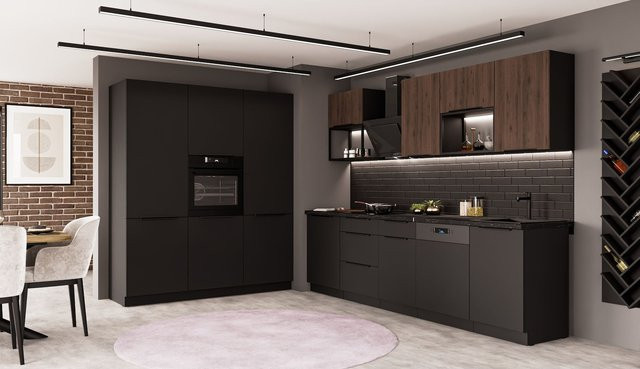Einbauküche SIENA + MONZA LOFT in Nussbaum und Schwarz Matt - Bild 1