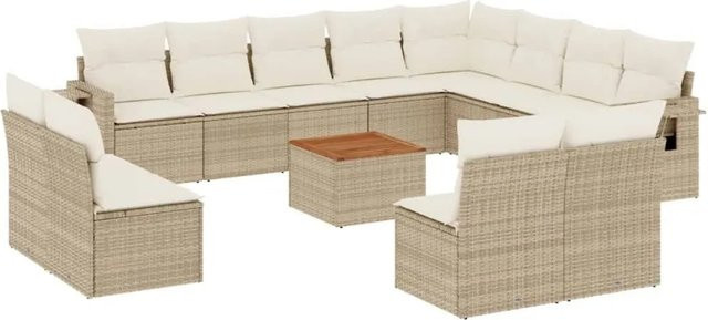 vidaXL 13-tlg. Garten-Sofagarnitur in L-Form aus Polyrattan mit Kissen in Beige - Bild 1