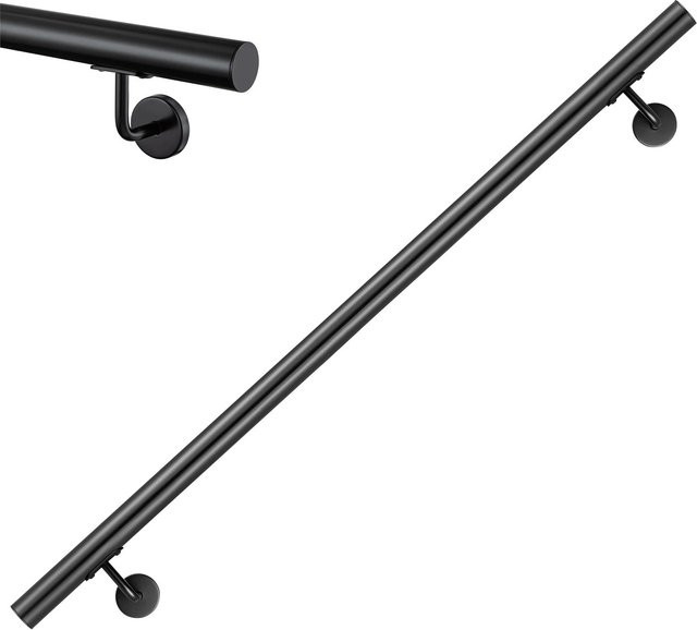 AICA Handlauf Komplettset aus Edelstahl in Schwarz matt mit Befestigungsmaterial, Länge: 100 cm - Bild 1