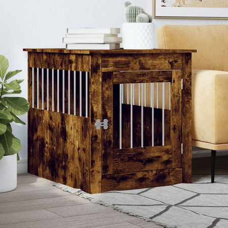 Vidaxl Hundezwinger aus Holz und Metall in Geräucherte Eiche, Braun, B/T/H: 64,5 x 80 x 71 cm
