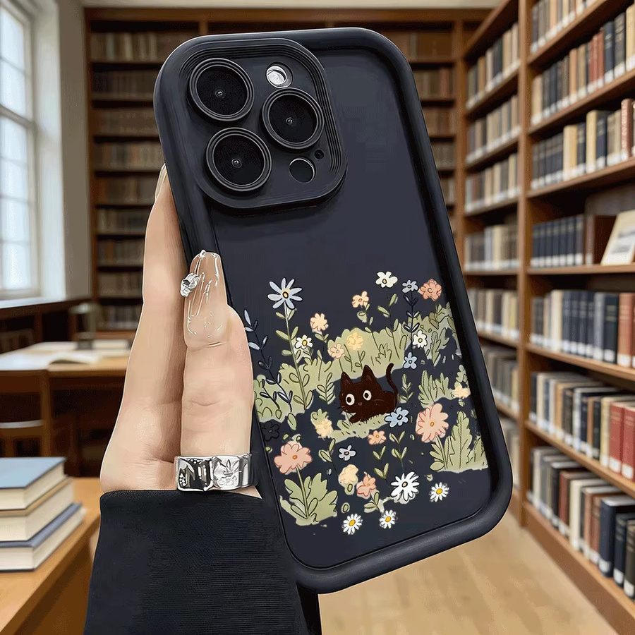 Stoßfeste TPU Schutzhülle mit schwarzer Katze im Blumenfeld für Xiaomi Redmi Note 15 14 13 12 11 Pro - Bild 2