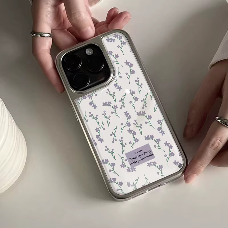 DecoPhone Stoßfeste Handyhülle mit lila Blumendruck und Silberrand für iPhone 17 16 15 14 Pro Max - Bild 3