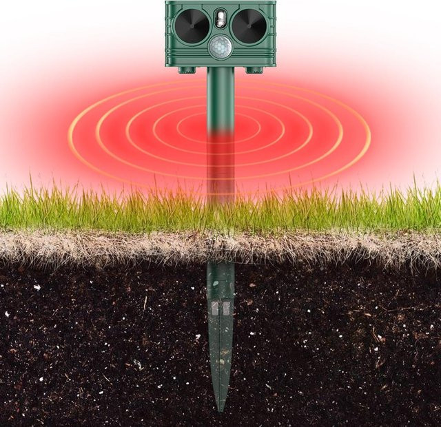 TOMTOP JMS Ultraschall Tierabwehr für den Garten mit Solarbetrieb, Bewegungsmelder und LED Strobe, wasserdicht, grün - Bild 1