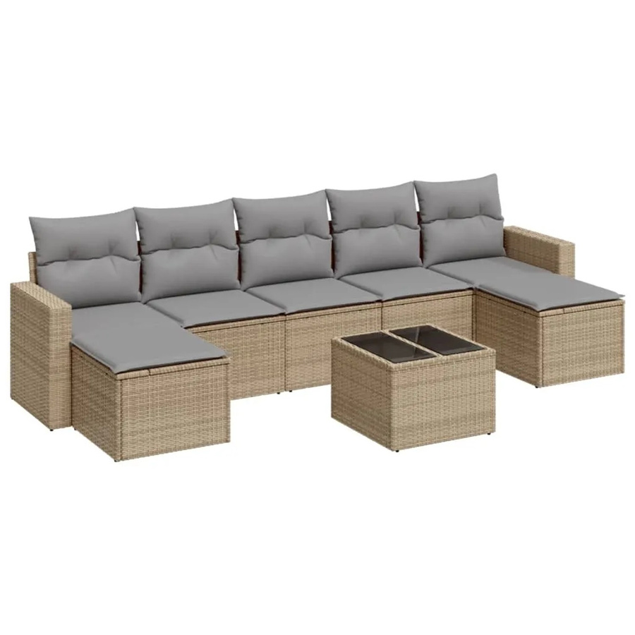 vidaXL 8-teilige Garten-Sofagarnitur aus Poly-Rattan mit Kissen in Beige und Hellgrau - Bild 2