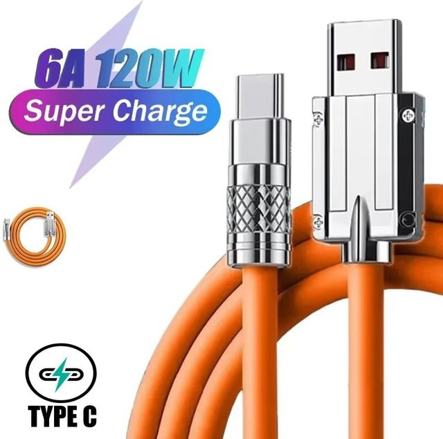 VORILYNEX USB-C Ladekabel aus Flüssigsilikon mit 120W und 6A in Orange - Bild 1