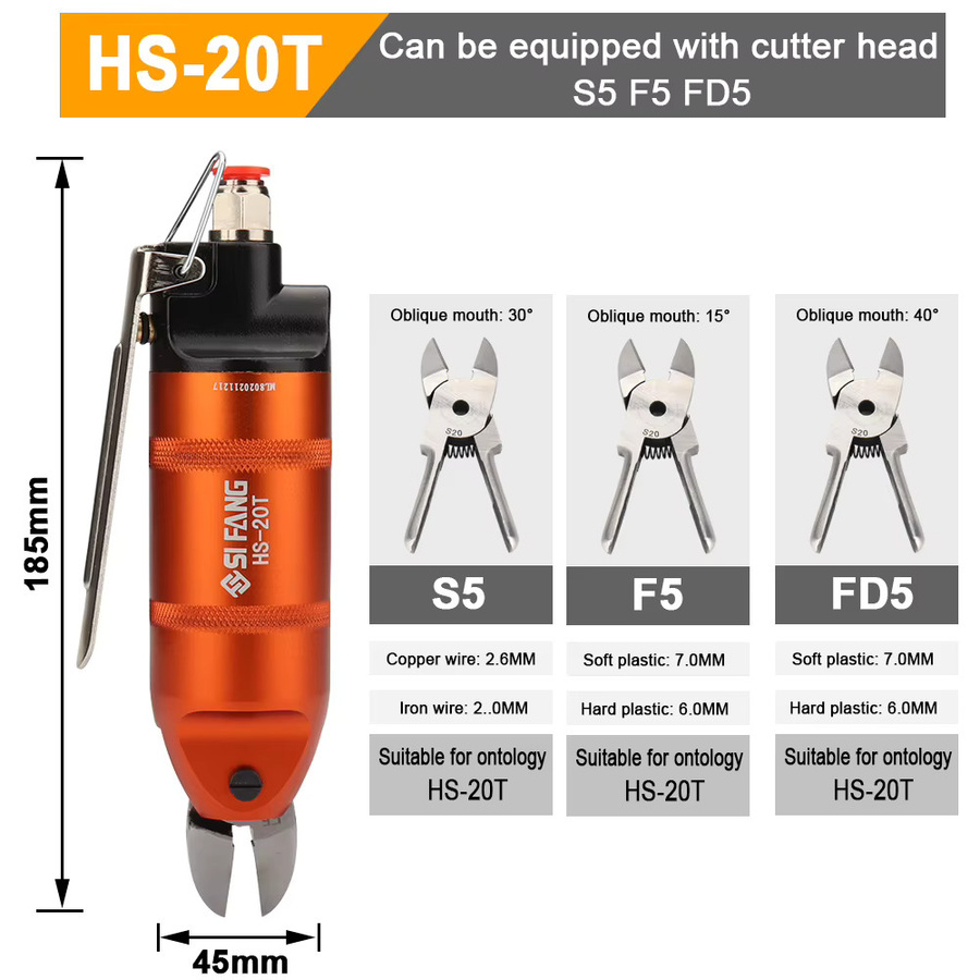 NuoDunco HS-20 Air Nipper Pneumatische Scherenschneidezange in Orange zum Schneiden von Kunststoff und Kupferdrähten - Bild 2