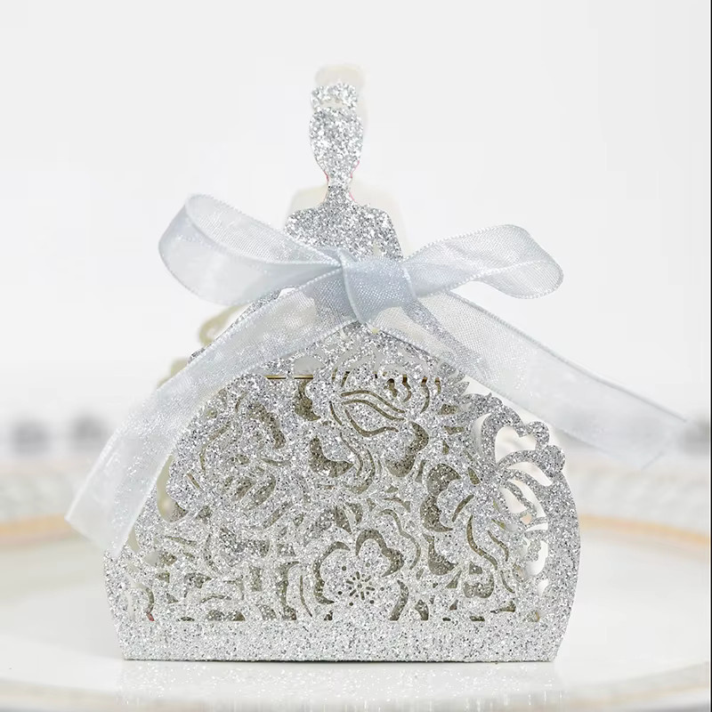 10er Set Glitzer Geschenkschachteln aus Papier in Pink für Hochzeiten und Geburtstage mit Laserschnitt-Design - Bild 2