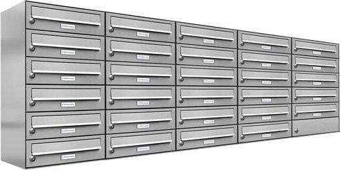 AL Briefkasten-Mehrfachsystem für 29 Parteien zur Aufputzmontage in Silber, B/H/T: 191,5 x 69 x 27,5 cm - Bild 1