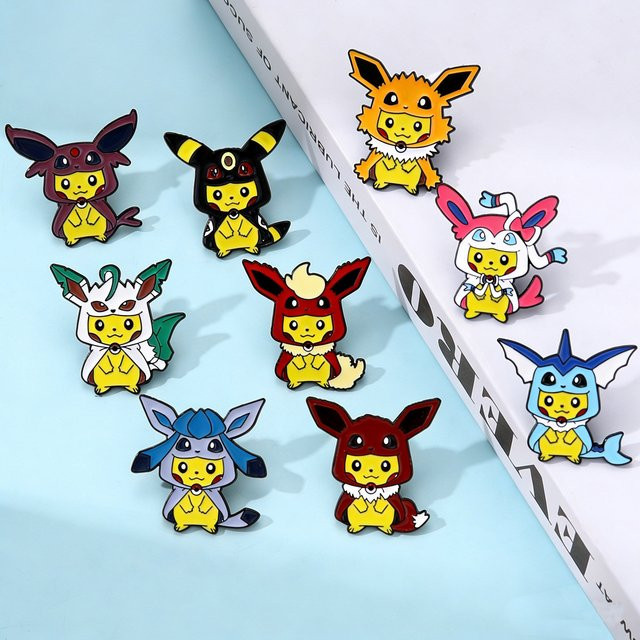 Bandai Pokémon Pikachu & Eevee Mashup Emaille-Pins, 9-teiliges Set - Bild 1