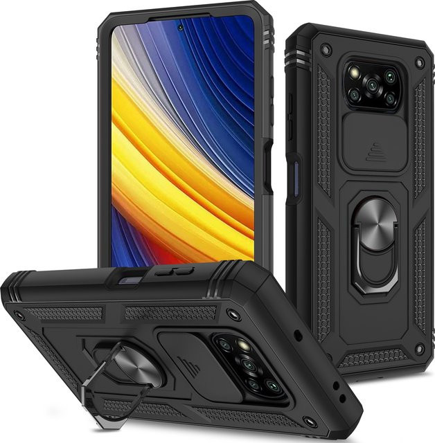 Slide Lens Protector Case für Xiaomi Mi Poco X3 Pro NFC, Redmi Note 10 Pro, Redmi Note 10S und Redmi 9C, stoßfest und robust in Schwarz oder Grün - Bild 1