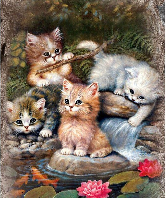 FIYO Diamant-Malerei Katze mit runden Bohrern als Mosaik-Kreuzstich-Stickerei, Mehrfarbig, Breite: 20 cm, Höhe: 30 cm - Bild 1