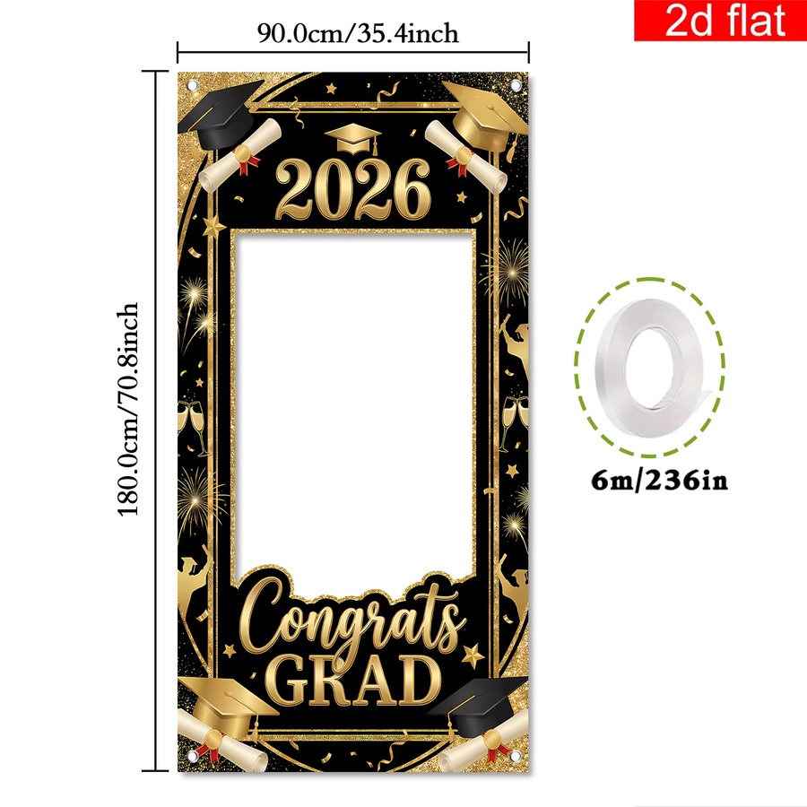 OURFETE Abschlussfeier-Dekoration Goldene Foto-Requisiten für die Abschlussfeier 2026, Rechteckig, B: 180 cm, H: 90 cm - Bild 3