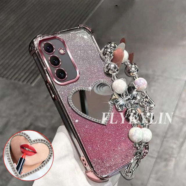 Samsung Love Mirror Schutzhülle mit Armband und Funkelndem Pulver in Pink für S26 S25 S24 S23 S22 S21 Plus Ultra Edge S20 - Bild 1