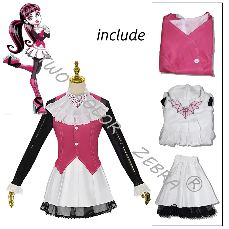 Monster High Draculaura Cosplay Kostüm Kleid Perücke, Komplettset - Bild 4