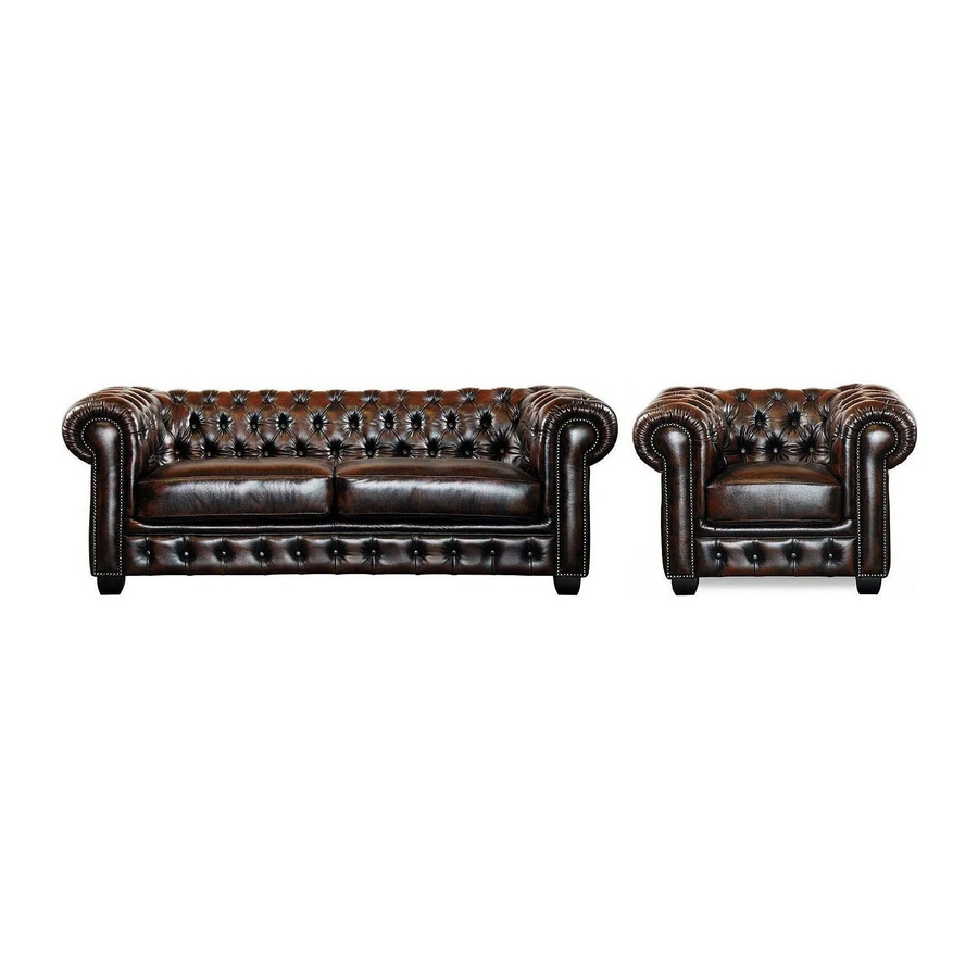 Vente-unique Couchgarnitur Brenton aus Leder mit Sessel in Schokobraun im Chesterfield-Design mit Punksteppung - Bild 2