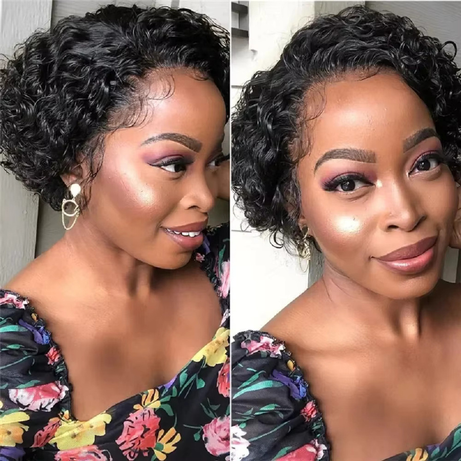 Luxexuan Pixie-Cut-Perücke, kurze lockige Bob-Perücke aus Echthaar, Damen - Bild 3