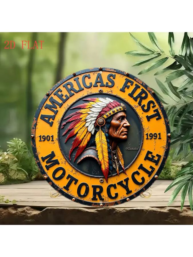 Potdemiel Metallwandkunst Native American Chief mit Motorrad Western-Motiv, rund, Durchmesser: 20,3 cm, Multicolor - Bild 6