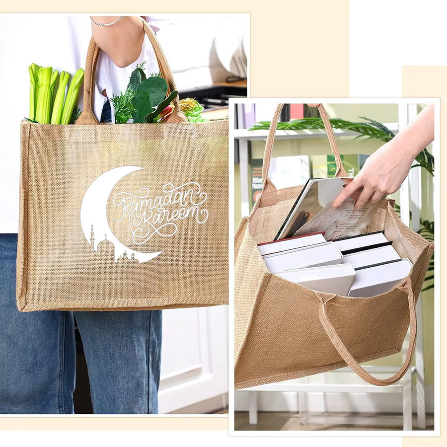 Ramadan Kareem Tragetasche aus Jute in Beige, wiederverwendbare Sackleinen-Tasche für Eid Mubarak, Iftar und Eid Al-Adha, B/H/T: 30 x 30 x 10 cm - Bild 4
