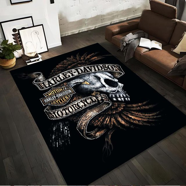 Haisilk Moon Anti-Rutsch Teppich mit Totenkopf und Adler Harley Davidson Logo in Schwarz und Grau, Breite: 60 cm, Tiefe: 40 cm - Bild 1